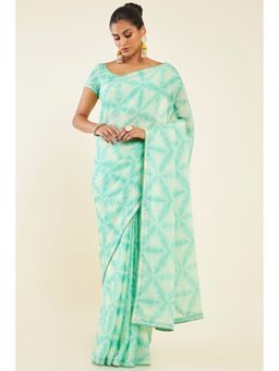 Soch - Women Green Chiffon Embellished Saree with Unstitched Blouse