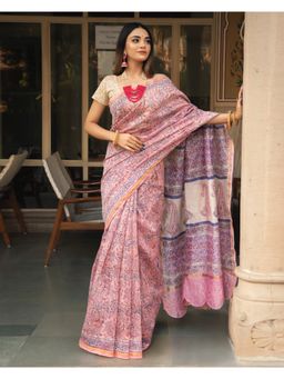 Mayurie - Sweetie Chanderi Hand Block Printed Saree with Unstitched Blouse