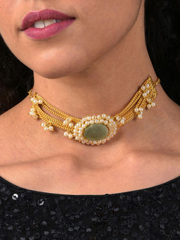 Sohi - White Gold Toned Plated Pearls Studded Choker Necklace