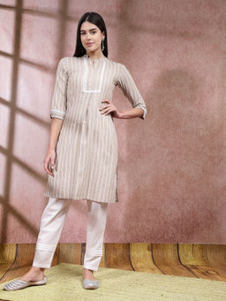 Stylum - Womens Woven Striped Cotton Blend Straight Kurta