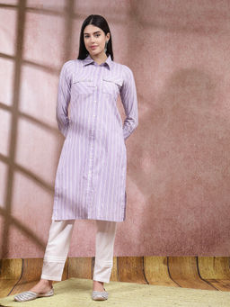 Stylum - Womens Woven Striped Cotton Blend Straight Kurta