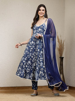 Stylum - Womens Floral Printed Rayon Anarkali Kurta with Pant and Dupatta (Set of 3)