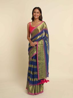 Suta - Blue Stripes Cotton Blend Saree