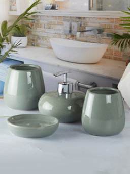 Kookee - Green Ceramic Bathroom Soap Dispenser & Dish with Toothbrush Holder & Tumbler