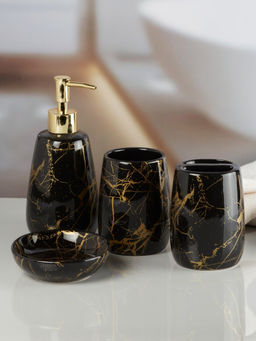 Kookee - Black Ceramic Bathroom Soap Dispenser & Dish with Toothbrush Holder & Tumbler