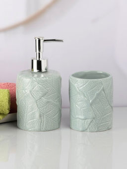 Kookee - Green Ceramic Soap Dispenser & Toothbrush Holder