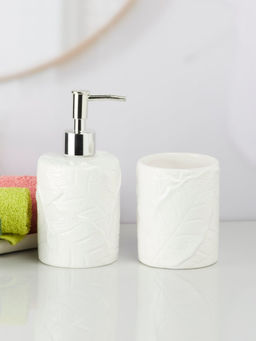 Kookee - White Ceramic Soap Dispenser & Toothbrush Holder