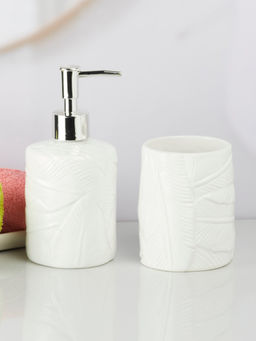 Kookee - White Ceramic Soap Dispenser & Toothbrush Holder