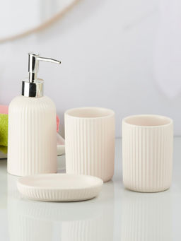 Kookee - Pink Ceramic Bathroom Soap Dispenser & Dish with Toothbrush Holder & Tumbler