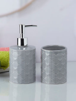 Kookee - Grey Ceramic Soap Dispenser & Toothbrush Holder
