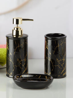 Kookee - Black Ceramic Bathroom Soap Dispenser & Dish with Toothbrush Holder