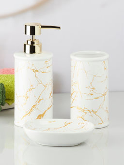 Kookee - White Ceramic Bathroom Soap Dispenser & Dish with Toothbrush Holder