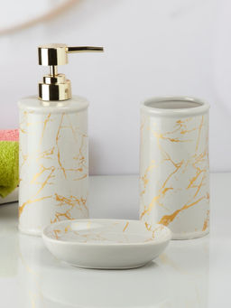Kookee - Grey Ceramic Bathroom Soap Dispenser & Dish with Toothbrush Holder