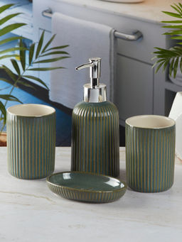 Kookee - Green Ceramic Bathroom Soap Dispenser & Dish with Toothbrush Holder & Tumbler