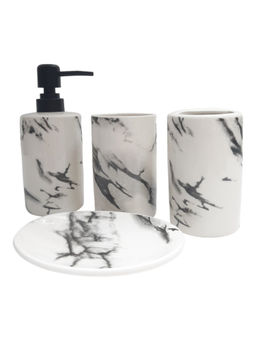 Kookee - White Ceramic Bathroom Soap Dispenser & Dish with Toothbrush Holder & Tumbler