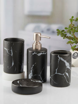 Kookee - Black Ceramic Bathroom Soap Dispenser & Dish with Toothbrush Holder & Tumbler