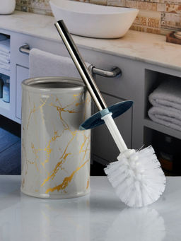 Kookee - Grey Ceramic Toilet Brush with Holder Stand for Bathroom & Commode Cleaning