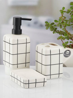 Kookee - White Ceramic Bathroom Soap Dispenser & Dish with Toothbrush Holder