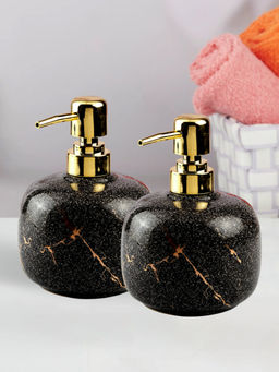 Kookee - Black Ceramic Soap Dispenser with Refillable Pump for Bathroom & Kitchen (Pack of 2)