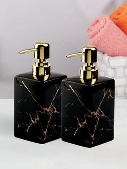 Kookee - Black Ceramic Soap Dispenser with Refillable Pump for Bathroom & Kitchen (Pack of 2)