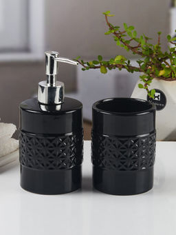 Kookee - Black Ceramic Soap Dispenser & Toothbrush Holder