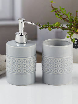 Kookee - Grey Ceramic Soap Dispenser & Toothbrush Holder