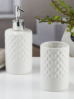 Kookee - White Ceramic Soap Dispenser & Toothbrush Holder