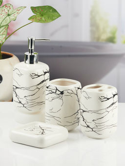 Kookee - White Ceramic Bathroom Soap Dispenser & Dish with Toothbrush Holder & Tumbler