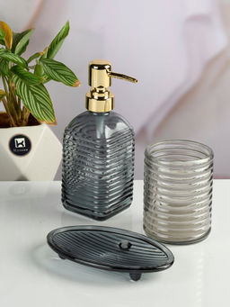 Kookee - Grey Glass Bathroom Soap Dispenser & Dish with Toothbrush Holder