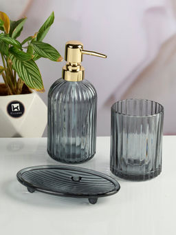 Kookee - Grey Glass Bathroom Soap Dispenser & Dish with Toothbrush Holder