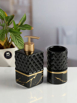 Kookee - Black Ceramic Soap Dispenser & Toothbrush Holder