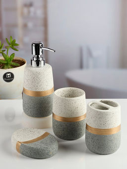 Kookee - Grey Ceramic Bathroom Soap Dispenser & Dish with Toothbrush Holder & Tumbler