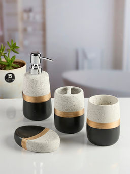 Kookee - Black Ceramic Bathroom Soap Dispenser & Dish with Toothbrush Holder & Tumbler