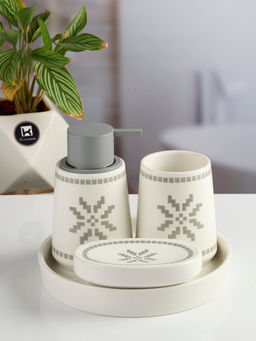 Kookee - White Ceramic Bathroom Soap Dish & Dispenser with Toothbrush Holder & Tray