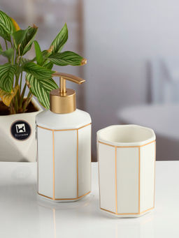 Kookee - White Ceramic Soap Dispenser & Toothbrush Holder
