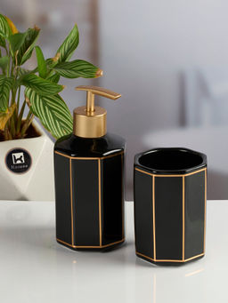 Kookee - Black Ceramic Soap Dispenser & Toothbrush Holder