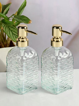 Kookee - Transparent Glass Soap Dispenser Stylish Refillable Pump for Bathroom (Pack of 2)