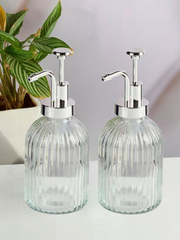 Kookee - Transparent Glass Soap Dispenser Stylish Refillable Pump for Bathroom (Pack of 2)