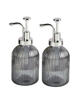 Kookee - Grey Glass Soap Dispenser Stylish Refillable Pump for Bathroom & Kitchen (Pack of 2)