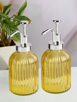 Kookee - Yellow Glass Soap Dispenser Stylish Refillable Pump for Bathroom (Pack of 2)