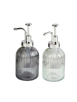 Kookee - Grey & Transparent Glass Soap Dispenser Stylish Refillable Pump for Bathroom (Pack of 2)