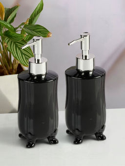 Kookee - Black Ceramic Soap Dispenser Stylish Refillable Pump for Bathroom (Pack of 2)