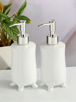 Kookee - White Ceramic Soap Dispenser Stylish Refillable Pump for Bathroom (Pack of 2)