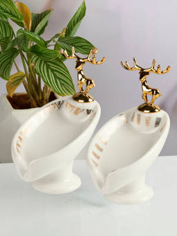 Kookee - White Ceramic Soap Holder Dish with Scrub (Pack of 2)