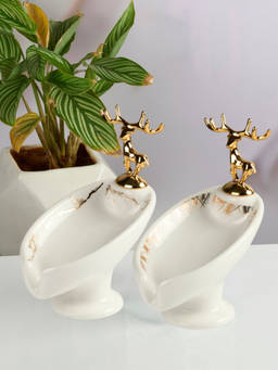 Kookee - White Ceramic Soap Holder Dish with Scrub (Pack of 2)