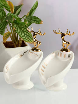 Kookee - White Ceramic Soap Holder Dish with Scrub (Pack of 2)