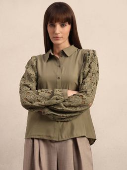 VERO MODA - Women Green Self Design Shirt