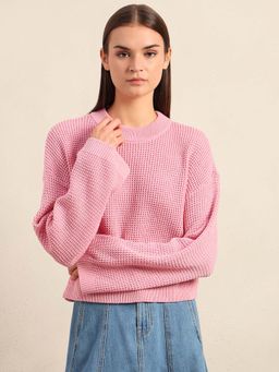VERO MODA - Women Pink Textured Sweater
