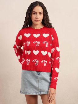 VERO MODA - Women Red Printed Sweater