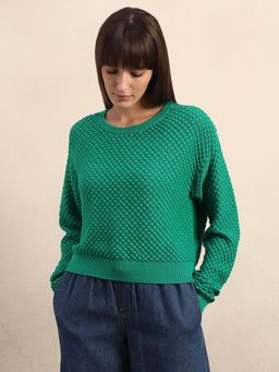 VERO MODA - Women Green Textured Sweater